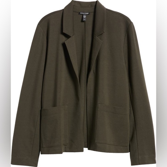 Eileen Fisher Dark Olive Notched Lapel Ponte Open Front Sustainable Blazer XS - Picture 3 of 8